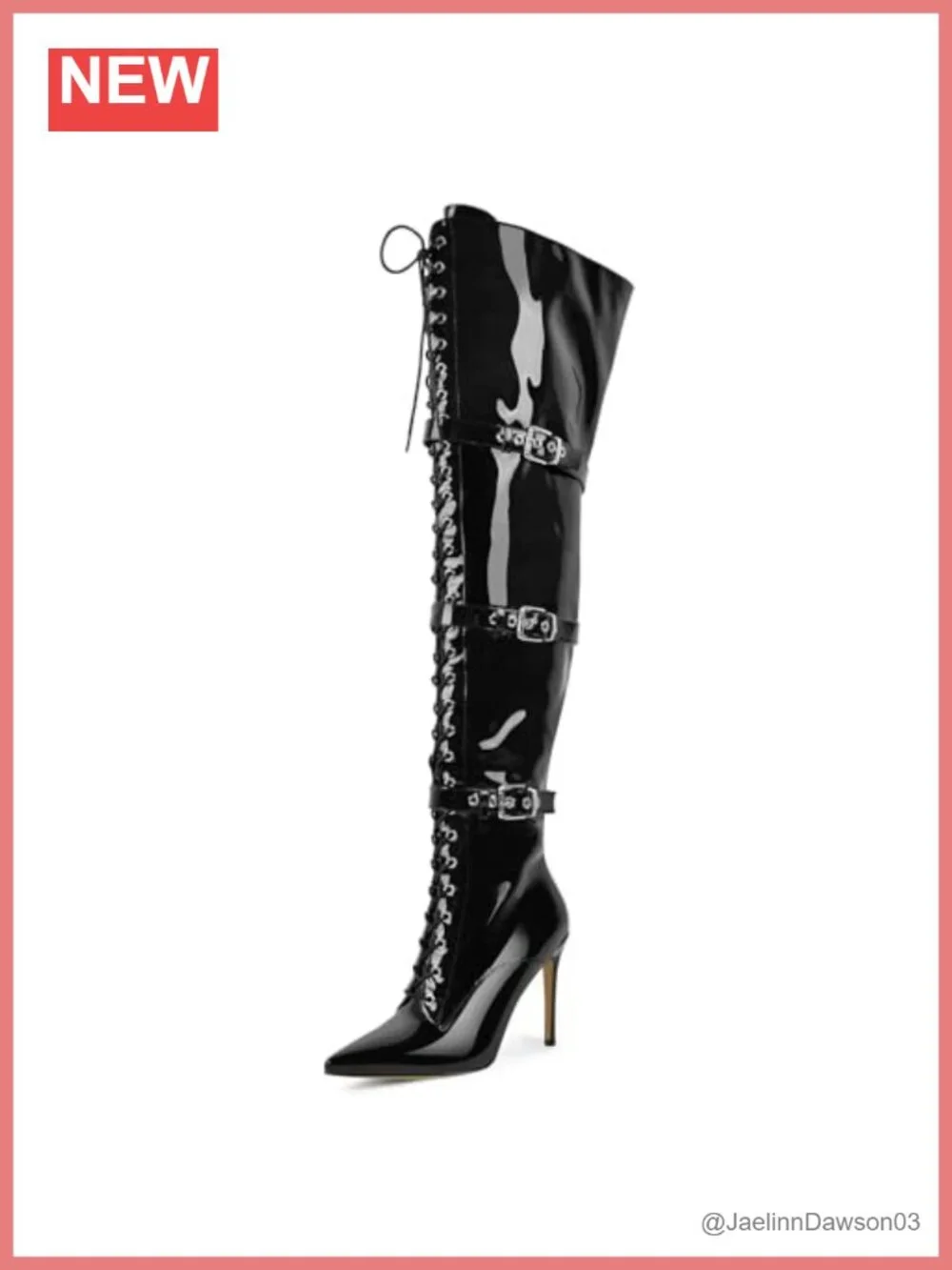 Over-the-Knee Stiletto Boots with Adjustable Buckles and Laces